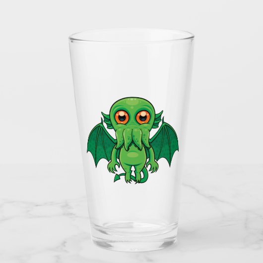Niedlich grünes Cthulhu-Monster Glas (Vorderseite)
