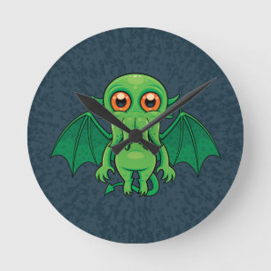 Niedlich grünes Cthulhu-Monster Runde Wanduhr