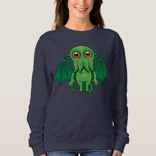 Niedlich grünes Cthulhu-Monster Sweatshirt (Vorderseite)