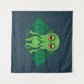 Niedlich grünes Cthulhu-Monster Wandteppich (Vorderseite (Horizontal))