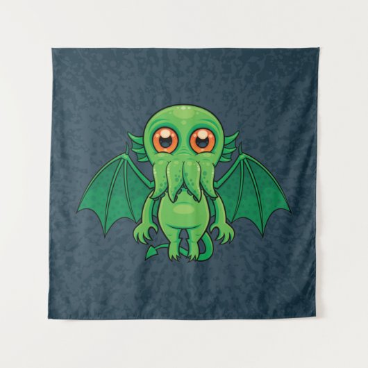 Niedlich grünes Cthulhu-Monster Wandteppich (Vorderseite)