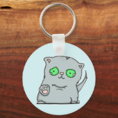 Niedlich grünes mit Augen graues Kätzchen Schlüsselanhänger (Vorderseite)