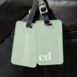 Niedlich-grünes Monogramm Gepäckanhänger<br><div class="desc">Stilvoll und praxisnah ergänzt dieser Personalisierte Simple Green Monogram Gepäcktag Ihre Weihnachtsgeschenkideen. Ideal für Reisende,  ideal für Weihnachten Geschenkideen für Teenager und Weihnachten Geschenkideen für Frauen. Passen Sie mit Initialen auf,  um Ihre Weihnachtsgeschenke auf eine einmalige Touch zu bringen,  damit jede Reise ein besonderes Erlebnis wird.</div>