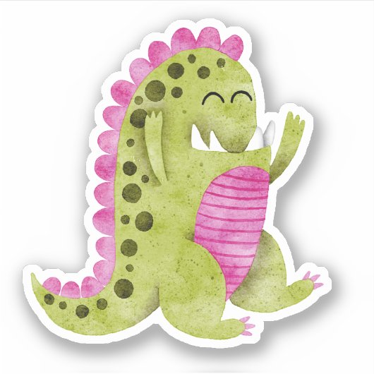 Niedlich grünes + rosa Spikelmonster mit lustigen Aufkleber (Vorderseite)