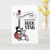 Niedlich Guitar Teddy Rockstar Rock Roll Baby Dusc Karte (Gelbe Blume)