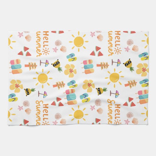 Niedlich Hallo Sommer Nahtloses Muster Geschirrtuch (Horizontal)