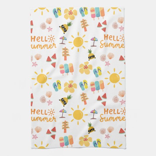 Niedlich Hallo Sommer Nahtloses Muster Geschirrtuch (Vertikal)