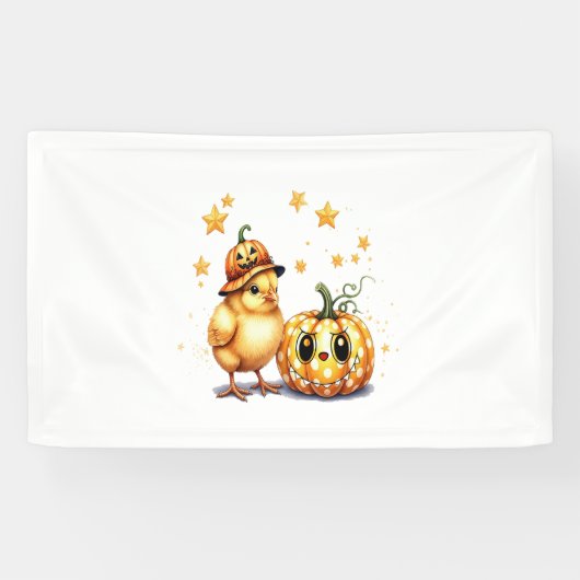 Niedlich Halloween Chick Pumpkin Banner (Horizontal)