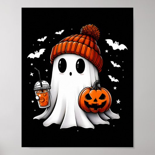 Niedlich Halloween Ghost Drink Pumpkin Poster (Vorne)