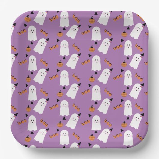 Niedlich Halloween Ghost Ghoul Orange Lila Confett Pappteller (Vorderseite)