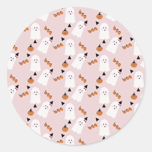 Niedlich Halloween Ghost Ghoul Orange Pink Confett Runder Aufkleber (Vorderseite)