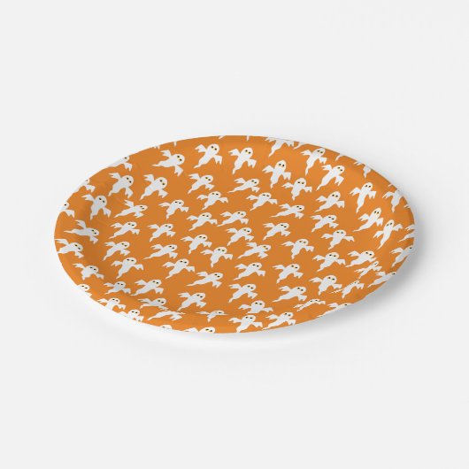 Niedlich Halloween Ghost Orange Pappteller (Schrägansicht)