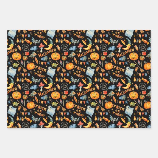 Niedlich Halloween | Hexen Pumpkins Geister Spuk Geschenkpapier Set (Vorderseite)