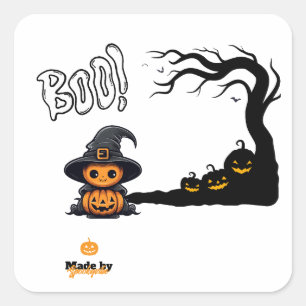 Niedlich Halloween Hexenkürbis   Spooky Boo Spuk Quadratischer Aufkleber