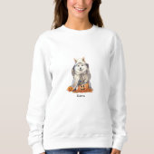 Niedlich Halloween Husky Dog Ghost Personalisiert Sweatshirt (Vorderseite)