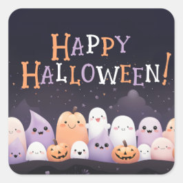 Niedlich Halloween Kawaii Ghost Quadratischer Aufkleber