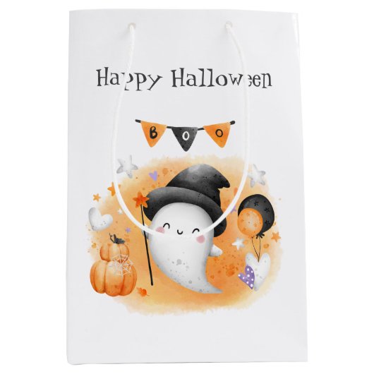 Niedlich Halloween Little Boo Orange Mittlere Geschenktüte (Vorderseite)