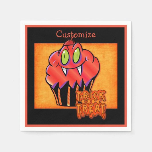 Niedlich Halloween Orange Vampire Cupcake Napkins Serviette (Vorderseite)