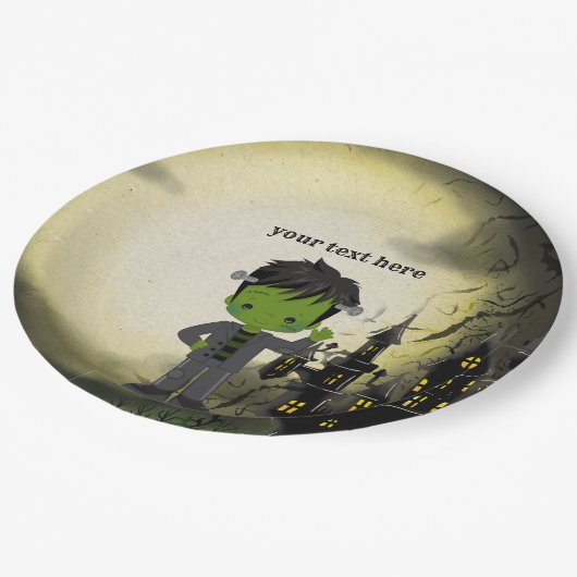 Niedlich Halloween-Party Frankenstein Pappteller (Schrägansicht)