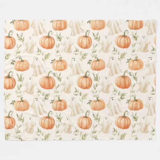 Niedlich Halloween Pumpkin Ghost Fleecedecke (Vorderseite (Horizontal))