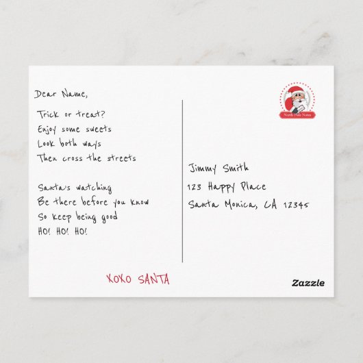 Niedlich Halloween Pumpkin Santa Postkarte (Rückseite)