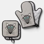 Niedlich Halloween Wolf Ofenhandschuh & Topflappen-Set (Vorderseite/Rückseite)