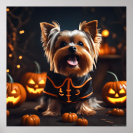 Niedlich Halloween Yorkshire Terrier Puppy Dog Pum Poster