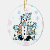 Niedlich Hand Drawn Blue Snowman Weihnachten Keramik Ornament (Links)