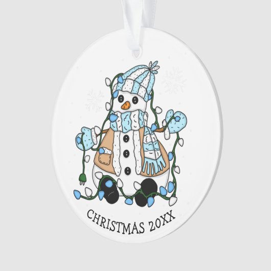 Niedlich Hand Drawn Blue Snowman Weihnachten Ornament (Vorderseite)