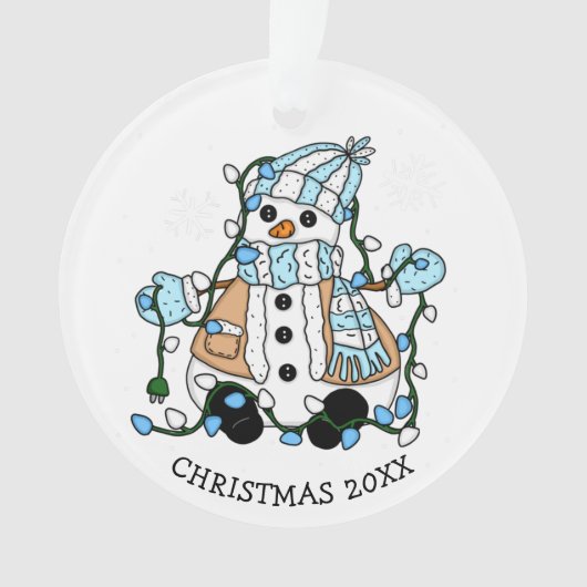 Niedlich Hand Drawn Blue Snowman Weihnachten Ornament (Vorderseite)