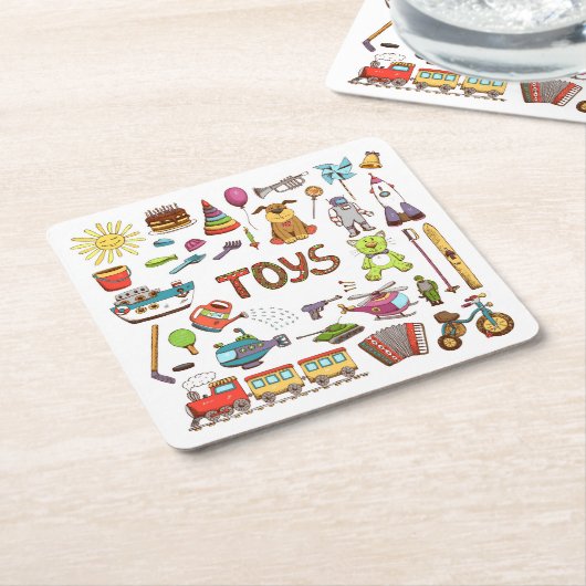 Niedlich handgezogene Kinder Cartoon Toys Rechteckiger Pappuntersetzer (angewinkelt)