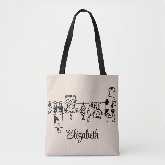 Niedlich Hanging Kittens Individuelle Name Tasche (Vorderseite)