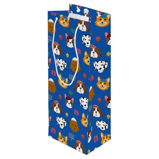 Niedlich Hannukah Dog Gemustert Geschenktüte Für Weinflaschen (Rückseite Schrägansicht)