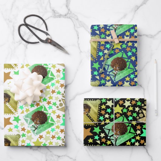 Niedlich Happy African American Boys Stars Geschenkpapier Set (Vorderseite)