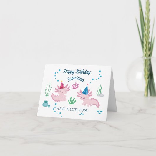 Niedlich Happy Axolotl White Happy Birthday Card Karte (Vorderseite)