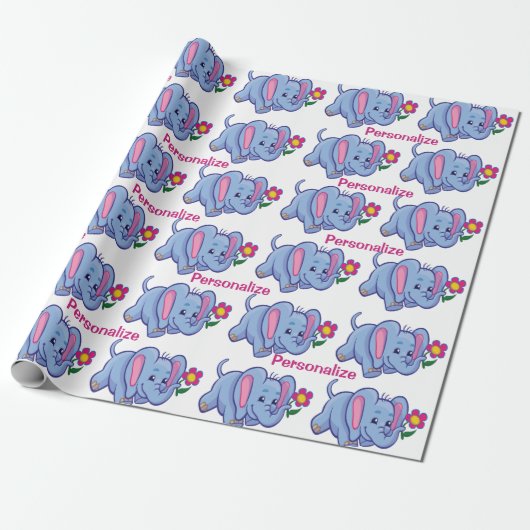 Niedlich & Happy Baby Elephant Cartoon Personalisi Geschenkpapier (Ungerollt)