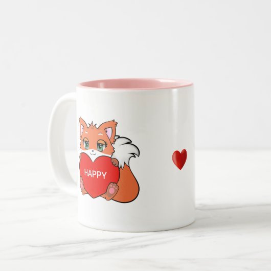 Niedlich Happy Baby Fox mit Herz Zweifarbige Tasse (Vorderseite Links)