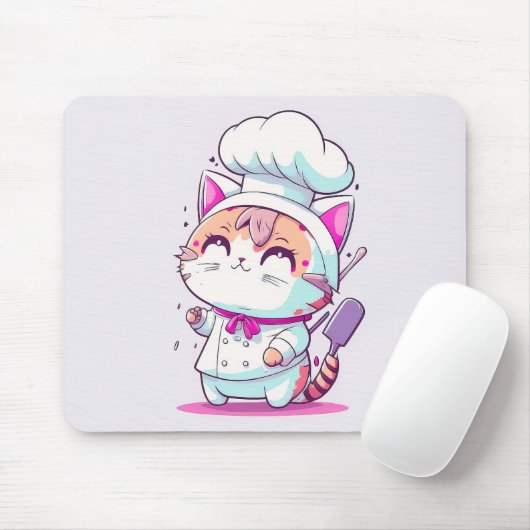 Niedlich Happy Baker Konditorei Koch Cat Kitten | Mousepad (Mit Mouse)