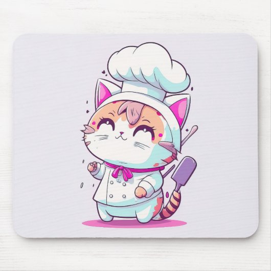 Niedlich Happy Baker Konditorei Koch Cat Kitten | Mousepad (Vorne)