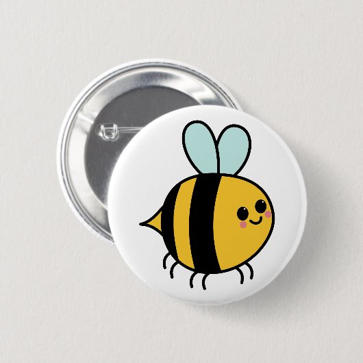 Niedlich Happy Bee Zeichnend Button (Vorne & Hinten)