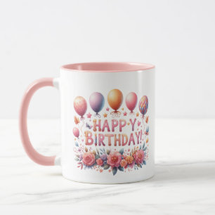 Niedlich Happy Birthday Ballons Blume fügen Monogr Tasse