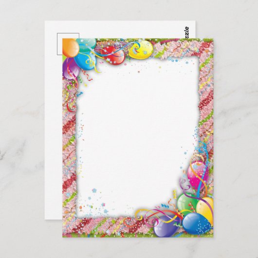 Niedlich Happy Birthday Balloon Border Postkarte (Vorne/Hinten)