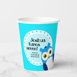 Niedlich Happy Birthday Boy Blue Owl Pappbecher