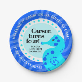 Niedlich Happy Birthday Boy Blue Seepferd on Waves Pappteller