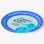 Niedlich Happy Birthday Boy Blue Seepferd on Waves Pappteller (Schrägansicht)