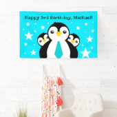 Niedlich Happy Birthday Boy Penguins Blue Neckties Banner (Insitu)