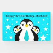 Niedlich Happy Birthday Boy Penguins Blue Neckties Banner (Horizontal)