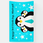 Niedlich Happy Birthday Boy Penguins Blue Neckties Banner (Vertikal)