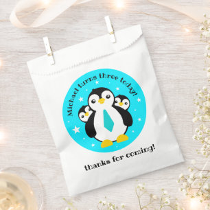 Niedlich Happy Birthday Boy Penguins Blue Neckties Geschenktütchen