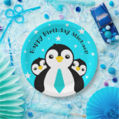 Niedlich Happy Birthday Boy Penguins Blue Neckties Pappteller (Party)